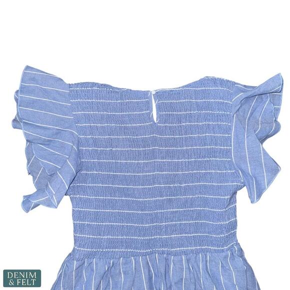 Cupshe Blue Pinstriped Smocked Maxi Beach Dress Ruffle Cap Sleeve Size Large NEW - Picture 11 of 13